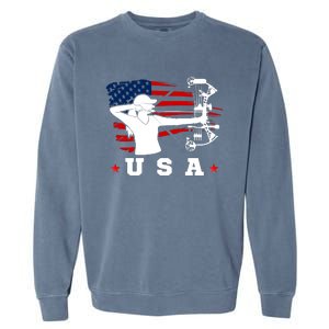 American Flag USA, Patriotic Sports, American Flag Archery, Cute Archery Garment-Dyed Sweatshirt