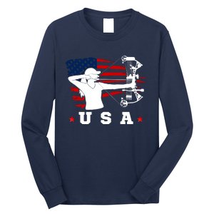 American Flag USA, Patriotic Sports, American Flag Archery, Cute Archery Long Sleeve Shirt