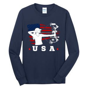 American Flag USA, Patriotic Sports, American Flag Archery, Cute Archery Tall Long Sleeve T-Shirt