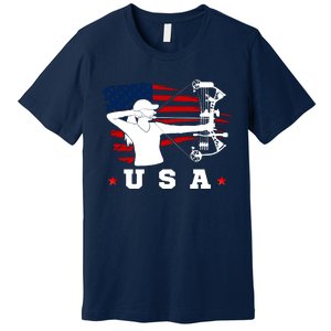 American Flag USA, Patriotic Sports, American Flag Archery, Cute Archery Premium T-Shirt