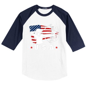 American Flag USA, Patriotic Sports, American Flag Archery, Cute Archery Baseball Sleeve Shirt