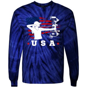 American Flag USA, Patriotic Sports, American Flag Archery, Cute Archery Tie-Dye Long Sleeve Shirt