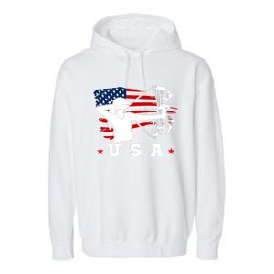 American Flag USA, Patriotic Sports, American Flag Archery, Cute Archery Garment-Dyed Fleece Hoodie