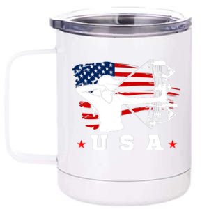 American Flag USA, Patriotic Sports, American Flag Archery, Cute Archery 12 oz Stainless Steel Tumbler Cup