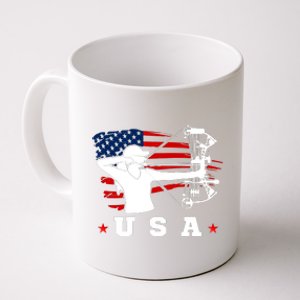 American Flag USA, Patriotic Sports, American Flag Archery, Cute Archery Coffee Mug