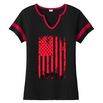 American Flag Us Veteran Ladies Halftime Notch Neck Tee