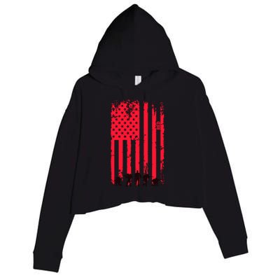 American Flag Us Veteran Crop Fleece Hoodie