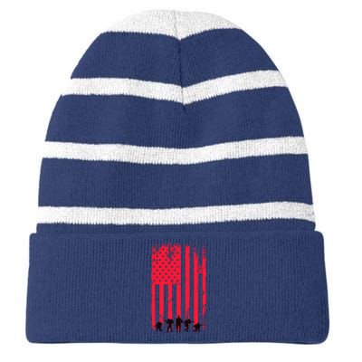 American Flag Us Veteran Striped Beanie with Solid Band