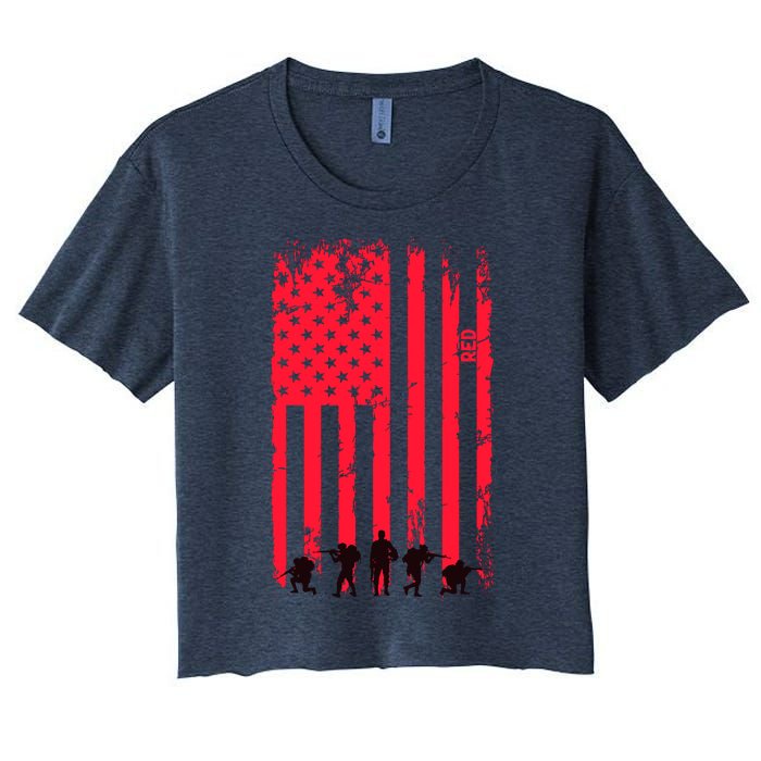 American Flag Us Veteran Women's Crop Top Tee