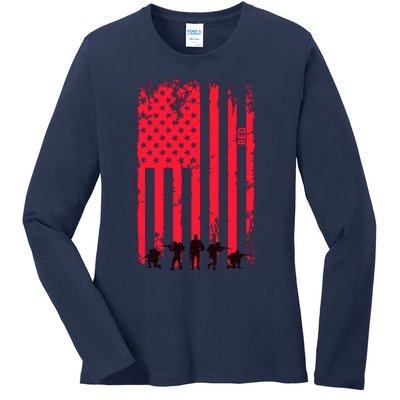 American Flag Us Veteran Ladies Long Sleeve Shirt