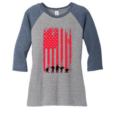 American Flag Us Veteran Women's Tri-Blend 3/4-Sleeve Raglan Shirt