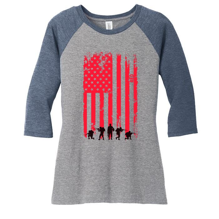 American Flag Us Veteran Women's Tri-Blend 3/4-Sleeve Raglan Shirt