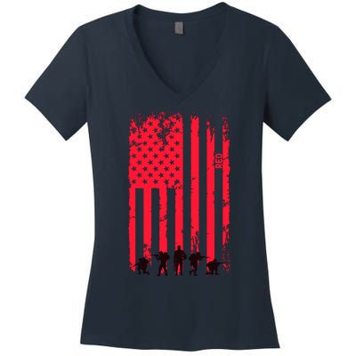 American Flag Us Veteran Women's V-Neck T-Shirt