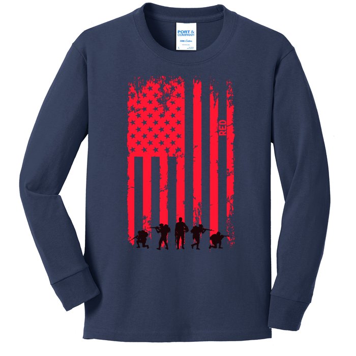 American Flag Us Veteran Kids Long Sleeve Shirt