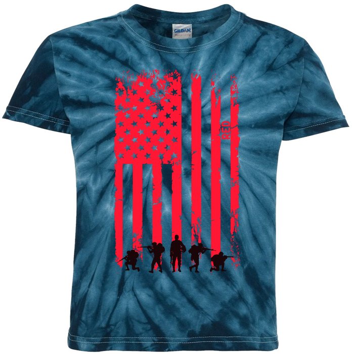 American Flag Us Veteran Kids Tie-Dye T-Shirt