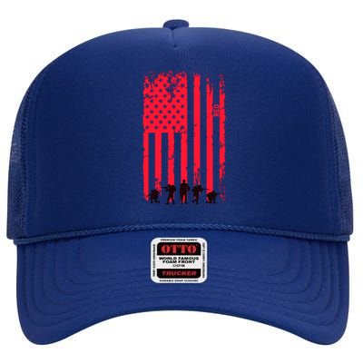 American Flag Us Veteran High Crown Mesh Back Trucker Hat