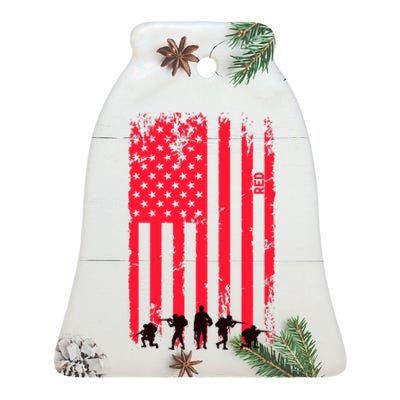 American Flag Us Veteran Ceramic Bell Ornament