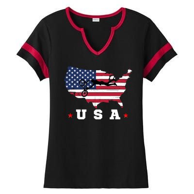 American Flag USA, Patriotic Sports, American Flag BMX Ladies Halftime Notch Neck Tee