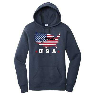 American Flag USA, Patriotic Sports, American Flag BMX Women's Pullover Hoodie