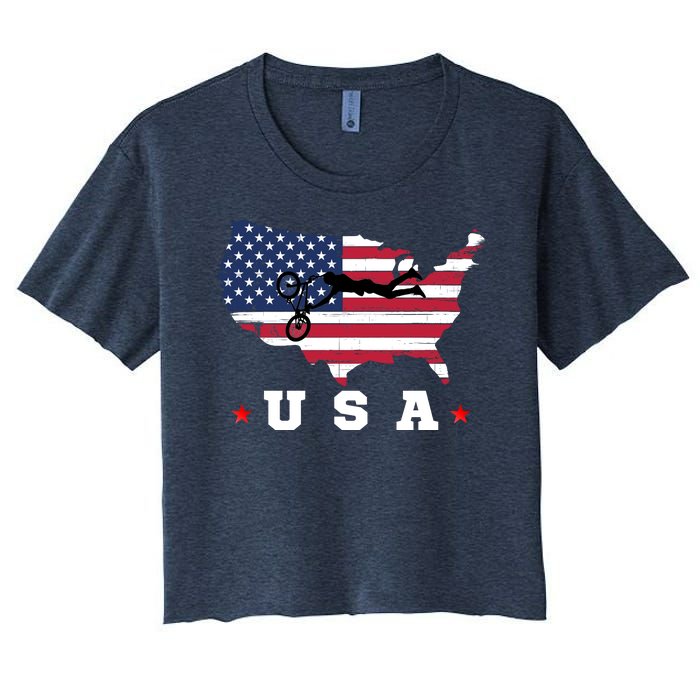 American Flag USA, Patriotic Sports, American Flag BMX Women's Crop Top Tee