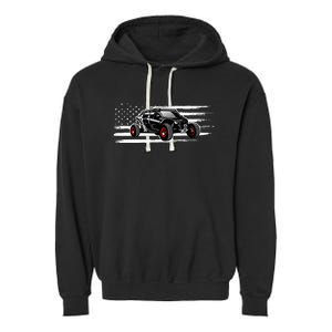 American Flag Utv Side By Side Sxs Off Road Garment-Dyed Fleece Hoodie