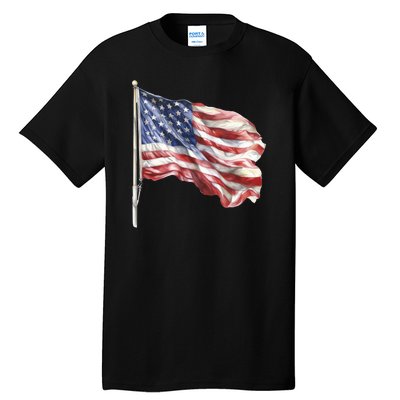 American Flag USA Waving Flag 4th Of July Tall T-Shirt