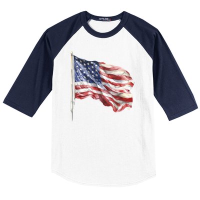 American Flag USA Waving Flag 4th Of July Baseball Sleeve Shirt