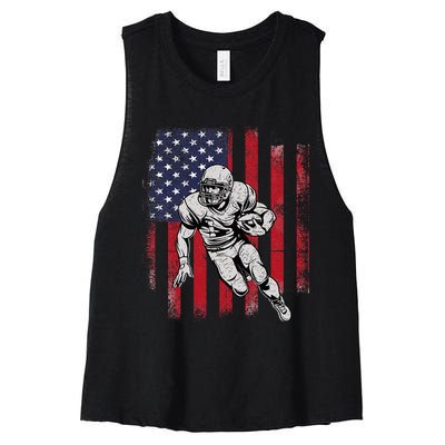 American Football Usa Flag Football Lover Women's Racerback Cropped Tank