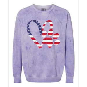 American Flag USA Love Dog Paw Print Animal Paw Dog Lover Colorblast Crewneck Sweatshirt