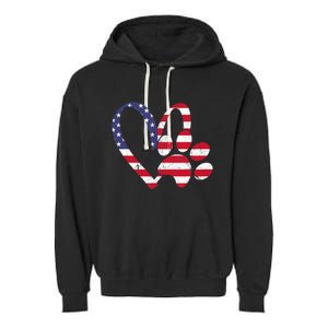 American Flag USA Love Dog Paw Print Animal Paw Dog Lover Garment-Dyed Fleece Hoodie