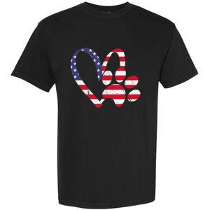 American Flag USA Love Dog Paw Print Animal Paw Dog Lover Garment-Dyed Heavyweight T-Shirt