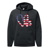 American Flag USA Love Dog Paw Print Animal Paw Dog Lover Performance Fleece Hoodie