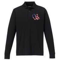 American Flag USA Love Dog Paw Print Animal Paw Dog Lover Performance Long Sleeve Polo