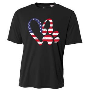 American Flag USA Love Dog Paw Print Animal Paw Dog Lover Cooling Performance Crew T-Shirt