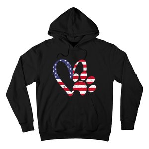 American Flag USA Love Dog Paw Print Animal Paw Dog Lover Hoodie