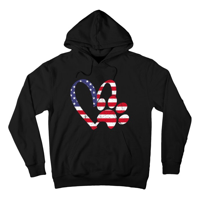 American Flag USA Love Dog Paw Print Animal Paw Dog Lover Hoodie