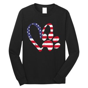 American Flag USA Love Dog Paw Print Animal Paw Dog Lover Long Sleeve Shirt