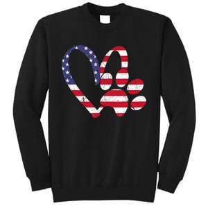 American Flag USA Love Dog Paw Print Animal Paw Dog Lover Sweatshirt