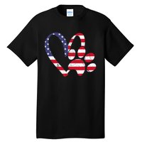 American Flag USA Love Dog Paw Print Animal Paw Dog Lover Tall T-Shirt