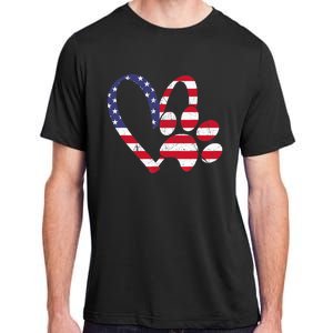 American Flag USA Love Dog Paw Print Animal Paw Dog Lover Adult ChromaSoft Performance T-Shirt