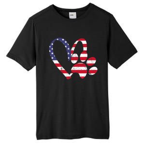 American Flag USA Love Dog Paw Print Animal Paw Dog Lover Tall Fusion ChromaSoft Performance T-Shirt