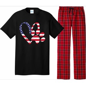 American Flag USA Love Dog Paw Print Animal Paw Dog Lover Pajama Set