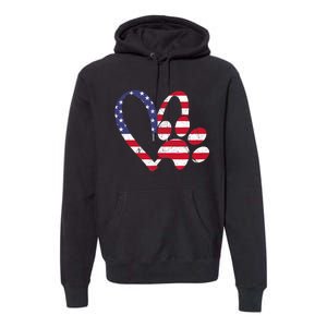 American Flag USA Love Dog Paw Print Animal Paw Dog Lover Premium Hoodie