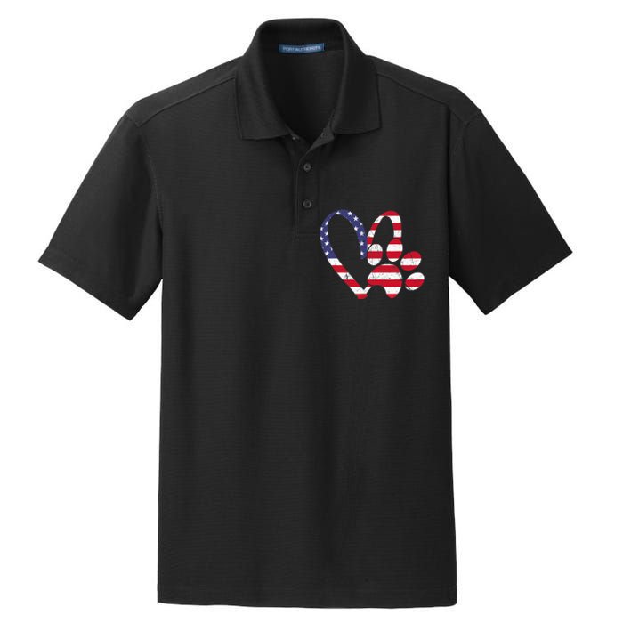 American Flag USA Love Dog Paw Print Animal Paw Dog Lover Dry Zone Grid Polo