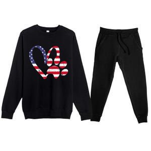 American Flag USA Love Dog Paw Print Animal Paw Dog Lover Premium Crewneck Sweatsuit Set