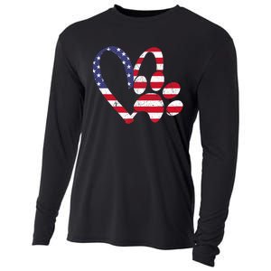 American Flag USA Love Dog Paw Print Animal Paw Dog Lover Cooling Performance Long Sleeve Crew