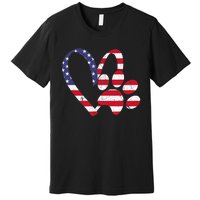 American Flag USA Love Dog Paw Print Animal Paw Dog Lover Premium T-Shirt