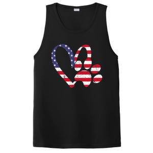 American Flag USA Love Dog Paw Print Animal Paw Dog Lover PosiCharge Competitor Tank