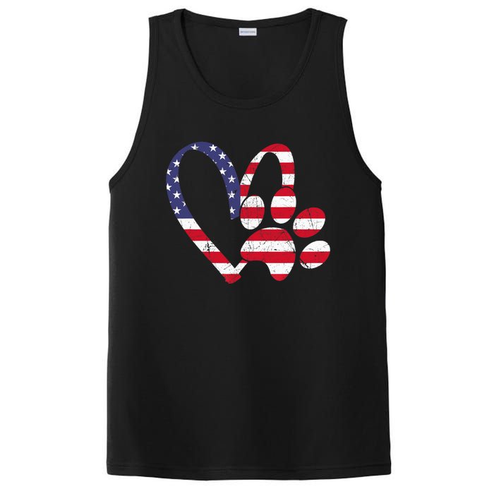 American Flag USA Love Dog Paw Print Animal Paw Dog Lover PosiCharge Competitor Tank