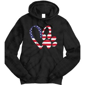 American Flag USA Love Dog Paw Print Animal Paw Dog Lover Tie Dye Hoodie